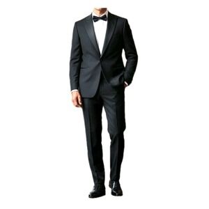 Jones New York Tuxedo Suit Mens 40L/33W (Est) Black Wool 2-Button Formal 2pc Tux
